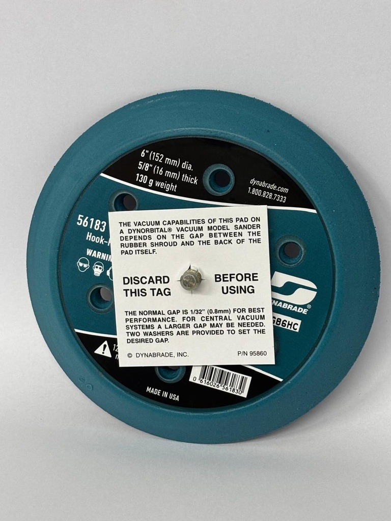 Disc Pad, 6" Vacuum Hook- Face, Short Nap, 6 Holes