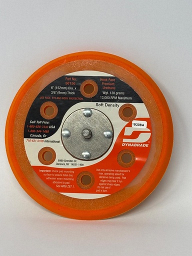 [DYNA56156] Disc Pad, 6" Vacuum Hook-Face, Short Nap, 6 Holes